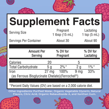 Prenatal Postnatal Iron Liquid Supplement, Immune Support, Cellular Health, Berry Flavor, Vegan, Dairy-Free, Gluten-Free, 15.22 Fl Oz